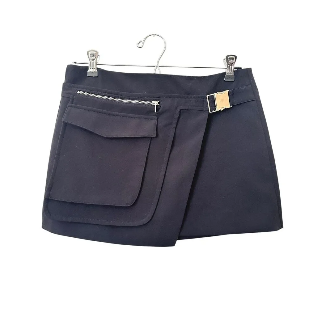 ZARA Faux‎ Wrap Buckle Mini Skirt Black Small